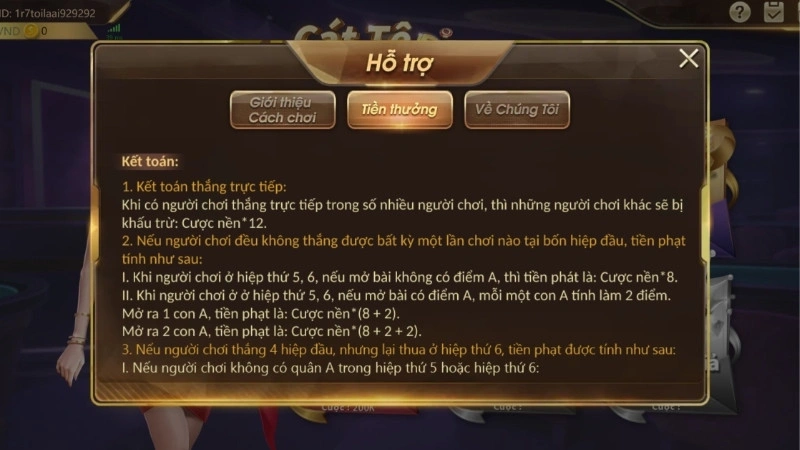 Cách tính tiền thưởng của trò chơi