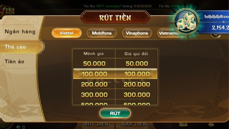 Rút tiền Iwinclub dễ dàng, nhận tiền nhanh sau 2 phút 3 Dễ dàng đổi thưởng bằng thẻ cào